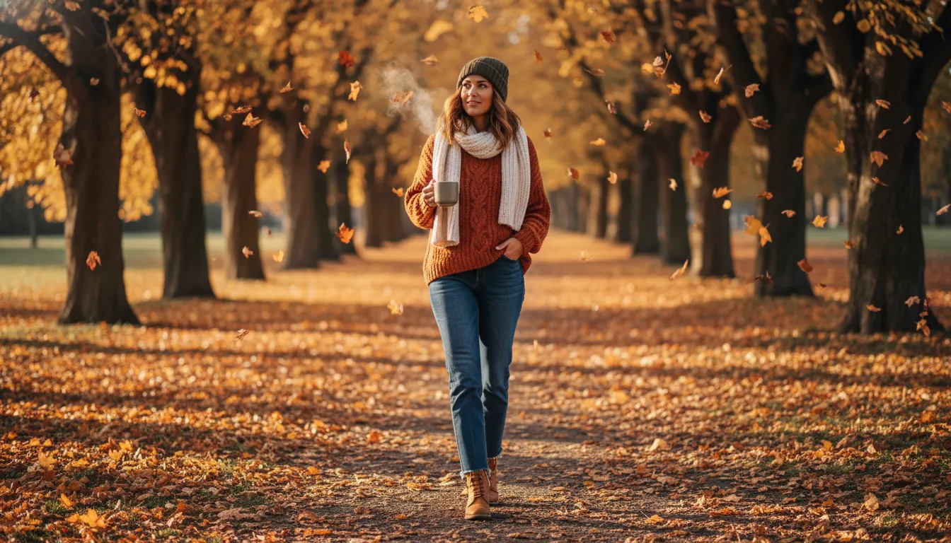 best colors for warm olive skin tone — burnt orange, warm rust, and deep olive outfit combinations for True Autumn season