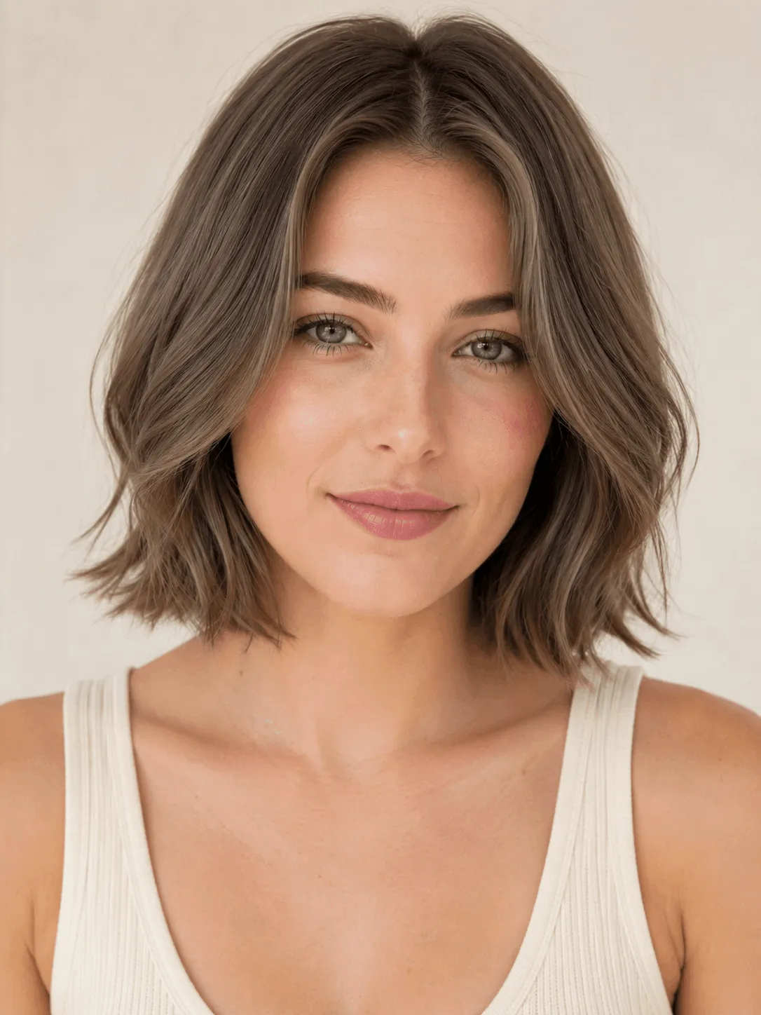 Cool Mushroom Brown hair color — real-life example showing what this dye shade looks like in natural light