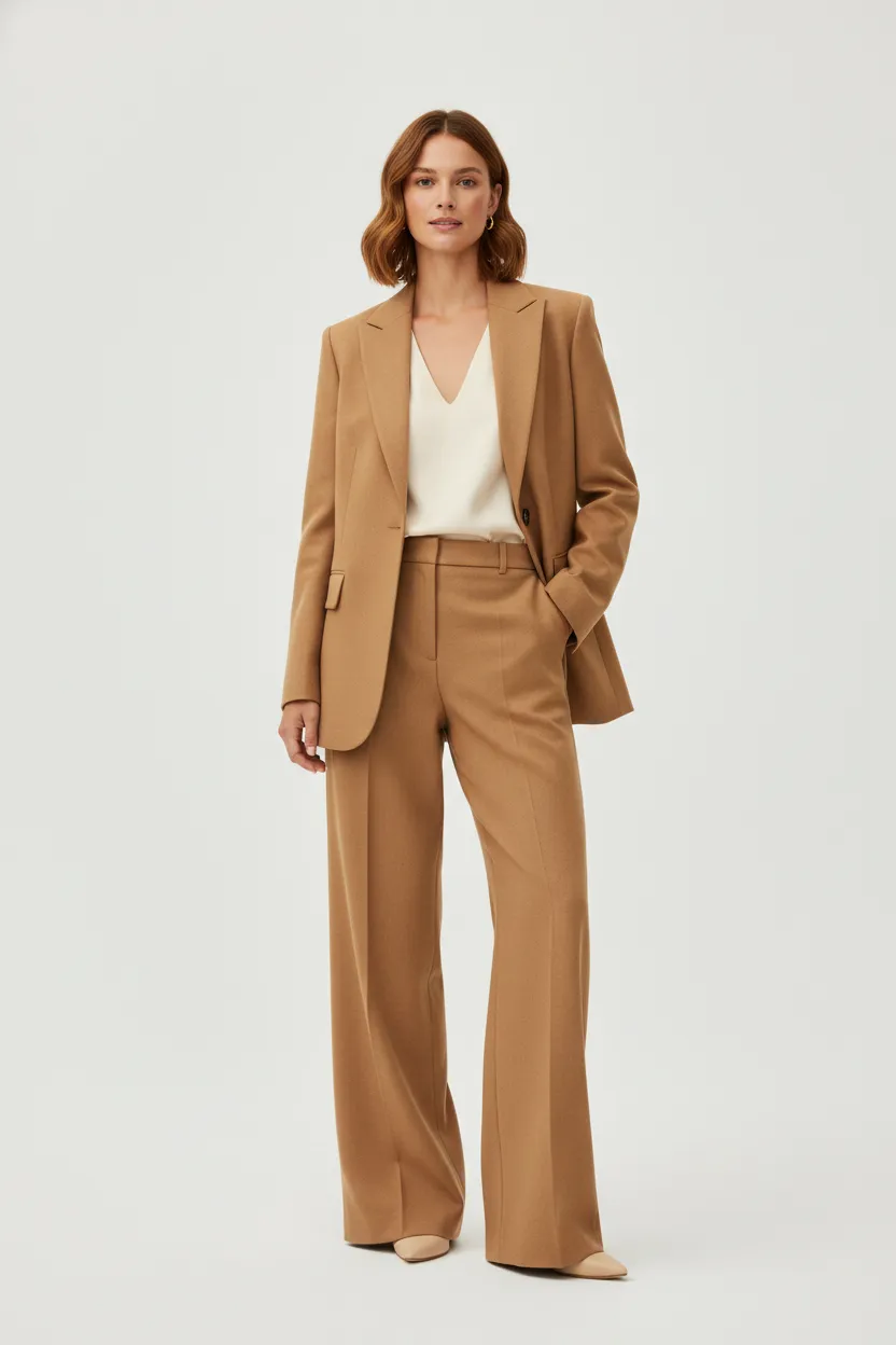 Kibbe body type test — woman in warm-toned outfit that harmonizes with her natural coloring