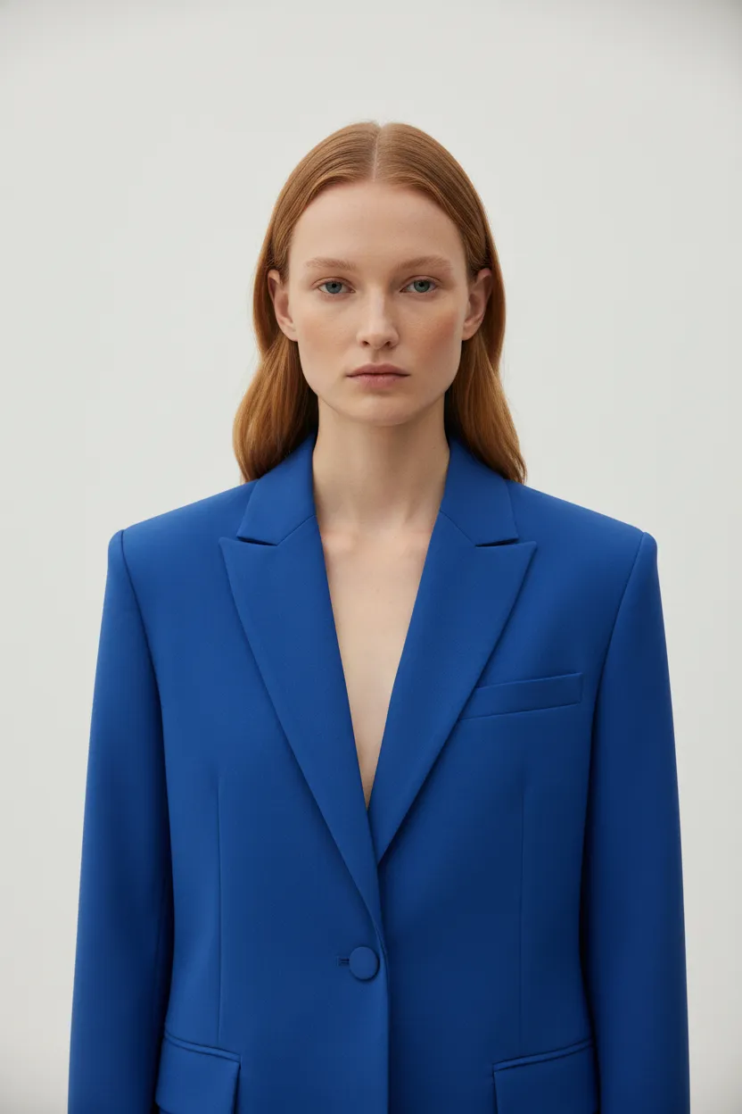 Kibbe body type test — same woman in cool-toned outfit that clashes with her warm undertone